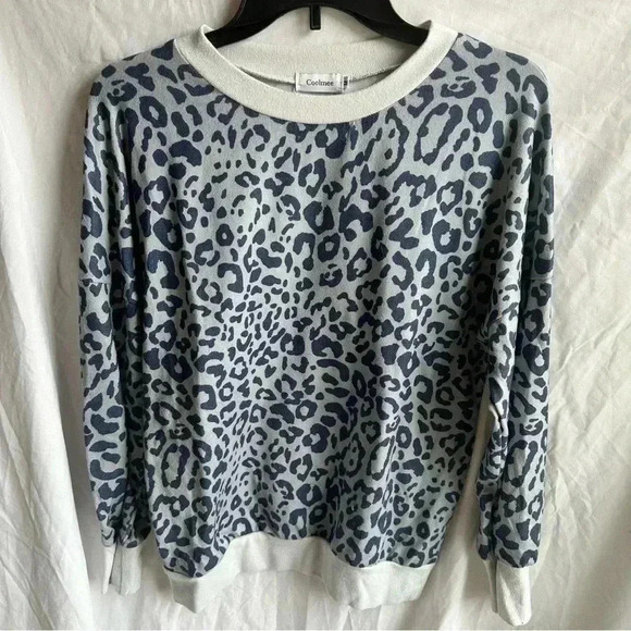 Coolmee Blue Leopard Print Long Sleeve Crewneck Sweater Size M - Picture 1 of 5